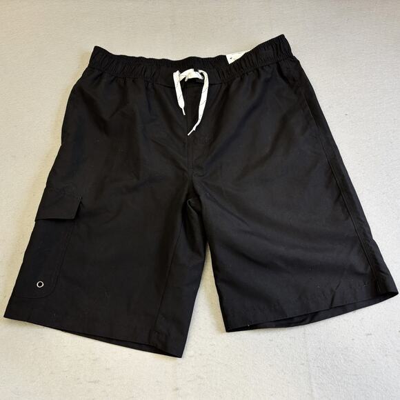 St Johns Bay Swim Shorts Mens LT Black Above Knee Pocket Bathing Suit Vacation - Picture 1 of 8